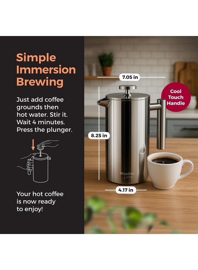 مولر ماكينة تحضير قهوة مكبس فرنسي من مولر ليفينج، سعة 34 أونصة، مصنوعة من الفولاذ المقاوم للصدأ، مزودة بـ 4 فلاتر مقاومة للحرارة، معزولة بشكل مزدوج، مقاومة للصدأ، آمنة للاستخدام في غسالة الأطباق. - Image 4