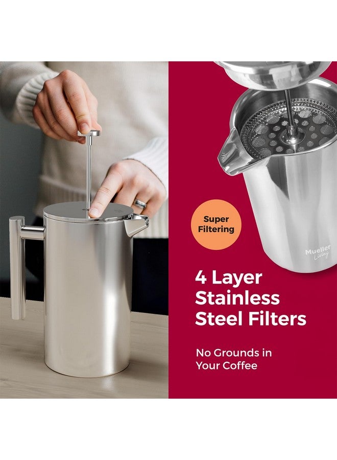 مولر ماكينة تحضير قهوة مكبس فرنسي من مولر ليفينج، سعة 34 أونصة، مصنوعة من الفولاذ المقاوم للصدأ، مزودة بـ 4 فلاتر مقاومة للحرارة، معزولة بشكل مزدوج، مقاومة للصدأ، آمنة للاستخدام في غسالة الأطباق. - Image 3
