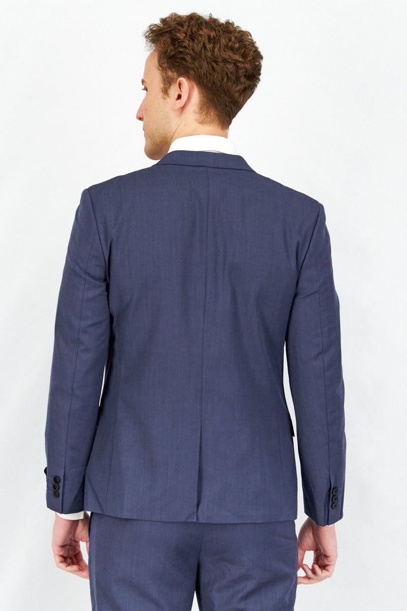 SELECTED Men Fitted Textured Long Sleeve Blazer, Blue Mirage - Image 4