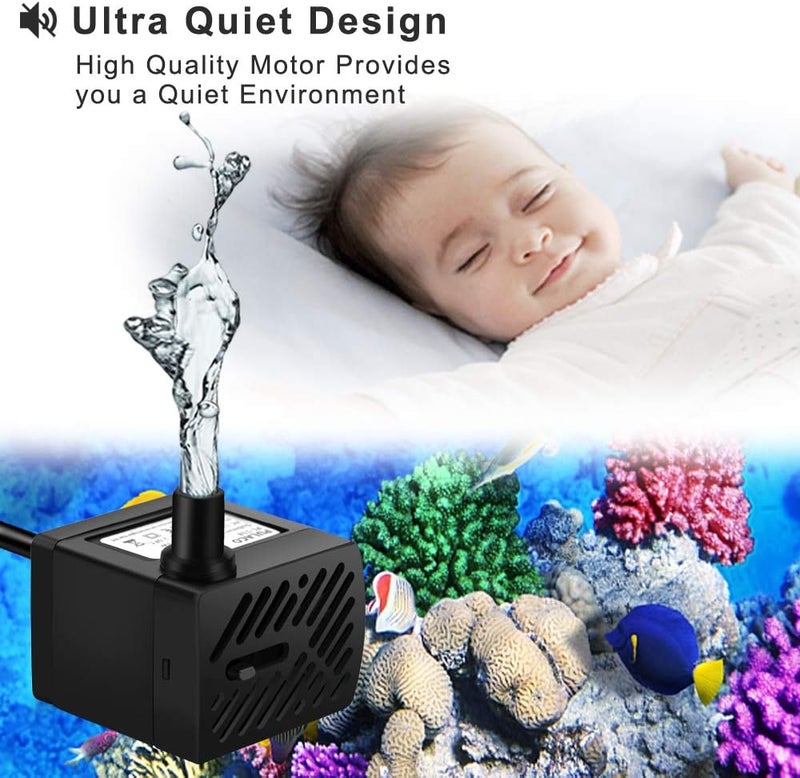 PULACO 2Pcs Mini Fountain Pump (50GPH 3W), Ultra Quiet Submersible Water Pump for Aquarium, Small Fish Tank, Pet Water Fountain, Tabletop Fountains, Water gardens and Hydroponic Systems - Image 2