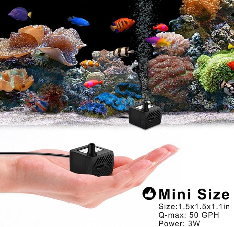 PULACO 2Pcs Mini Fountain Pump (50GPH 3W), Ultra Quiet Submersible Water Pump for Aquarium, Small Fish Tank, Pet Water Fountain, Tabletop Fountains, Water gardens and Hydroponic Systems - Image 4