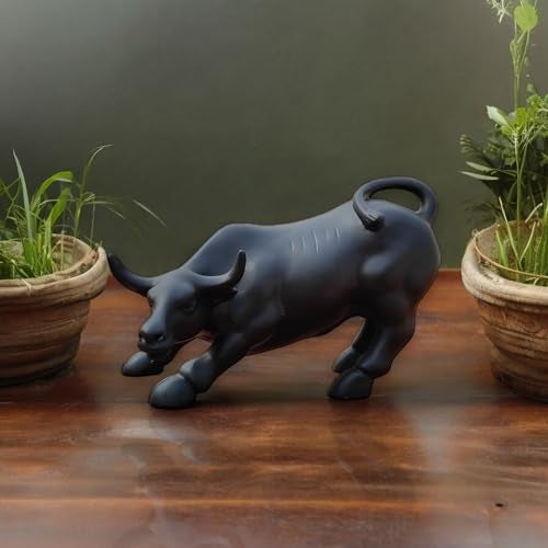 SkyKey Geometric Stock Market Bull Resin Figurine Perfect Decor for Home and Office (4", Black) - 1 Piece, Geometric - Image 1