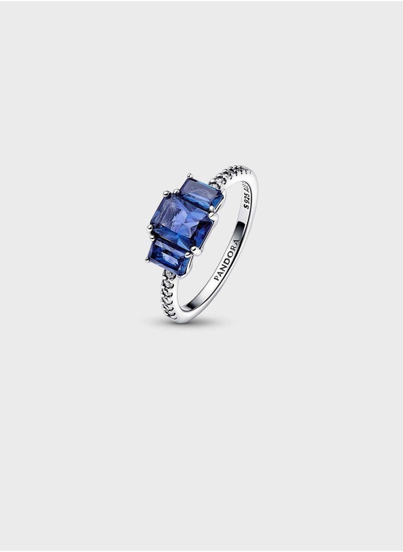 PANDORA Blue Rectangular Three Stone Sparkling Ring  - Image 3