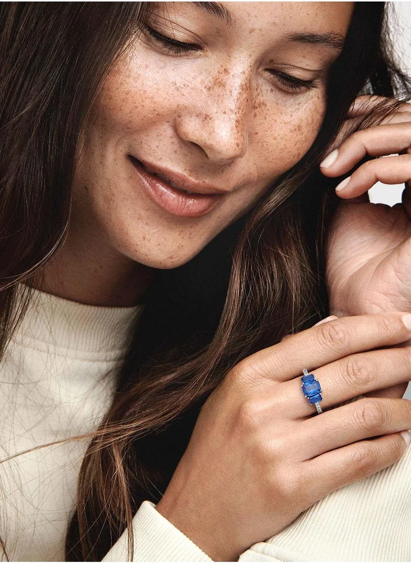 PANDORA Blue Rectangular Three Stone Sparkling Ring