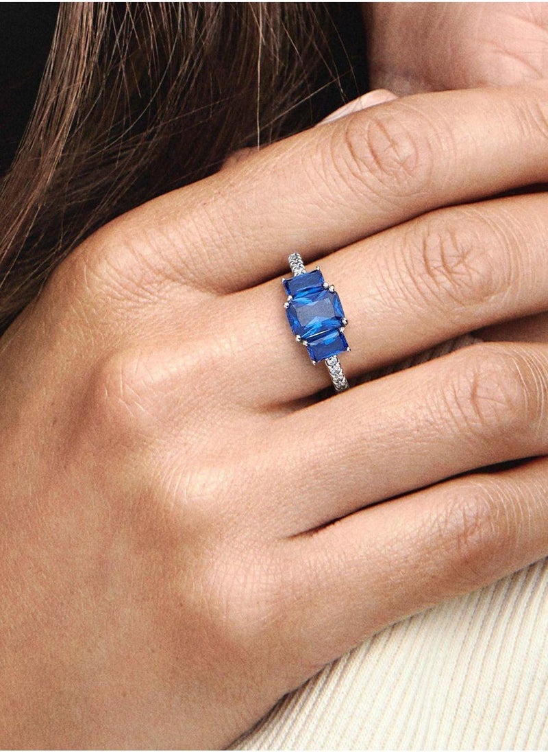 PANDORA Blue Rectangular Three Stone Sparkling Ring  - Image 4