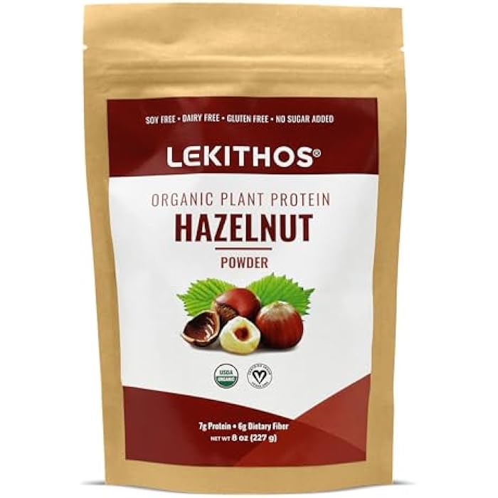 Lekithos Organic Hazelnut Protein Powder 8oz - 56g Protein - Pure Single Ingredient, Great for Baking, Vitamins + Minerals for Daily Supplement! No Added Sugar, USDA Organic, Vegan, Non-GMO - Image 1