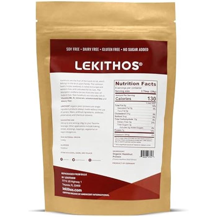 Lekithos Organic Hazelnut Protein Powder 8oz - 56g Protein - Pure Single Ingredient, Great for Baking, Vitamins + Minerals for Daily Supplement! No Added Sugar, USDA Organic, Vegan, Non-GMO - Image 2