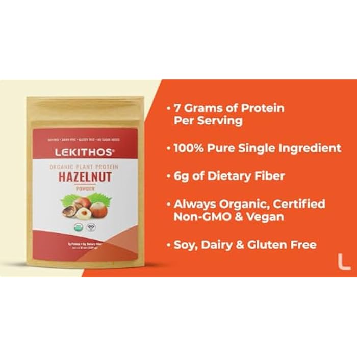 Lekithos Organic Hazelnut Protein Powder 8oz - 56g Protein - Pure Single Ingredient, Great for Baking, Vitamins + Minerals for Daily Supplement! No Added Sugar, USDA Organic, Vegan, Non-GMO - Image 5
