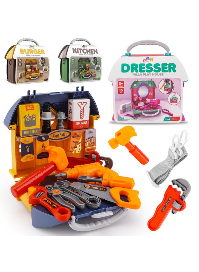 Children's Backpack Play House Simulation Repair Tool Jewelry Tableware Hamburger Fruit Cake Portable Messenger Bag Toy-Specifications:3-in-1 Tool Crossbody Bag (021-11)  - Image 4
