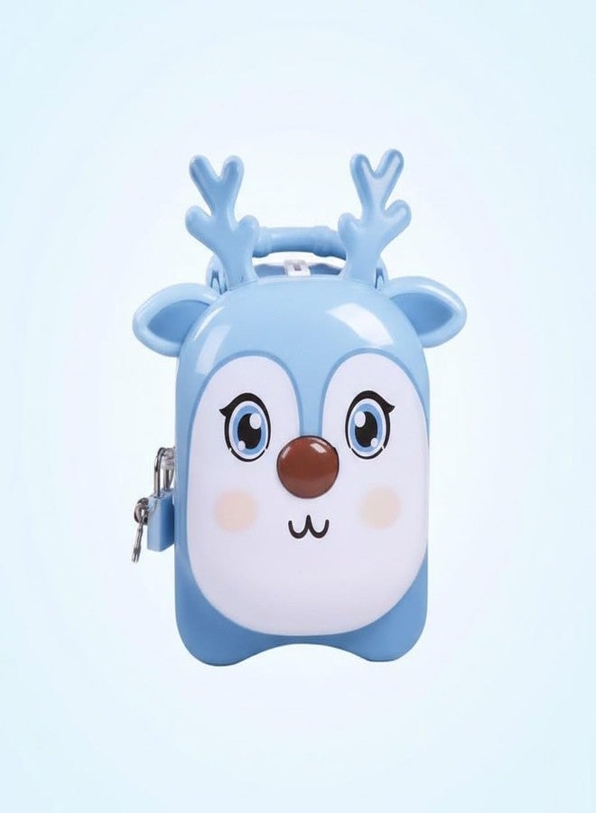 SQUICKLE Cute Cartoon Creative Portable Piggy Bank | Money Saving Box with Combination Lock | Mini Coin Bank Gifts for Boys and Girls, Best Return Gifts for Kids (Pack of 1) (Antler - Sky Blue) - Image 1