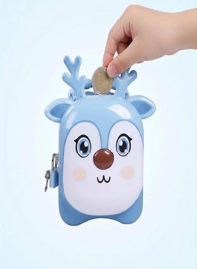 SQUICKLE Cute Cartoon Creative Portable Piggy Bank | Money Saving Box with Combination Lock | Mini Coin Bank Gifts for Boys and Girls, Best Return Gifts for Kids (Pack of 1) (Antler - Sky Blue) - Image 3