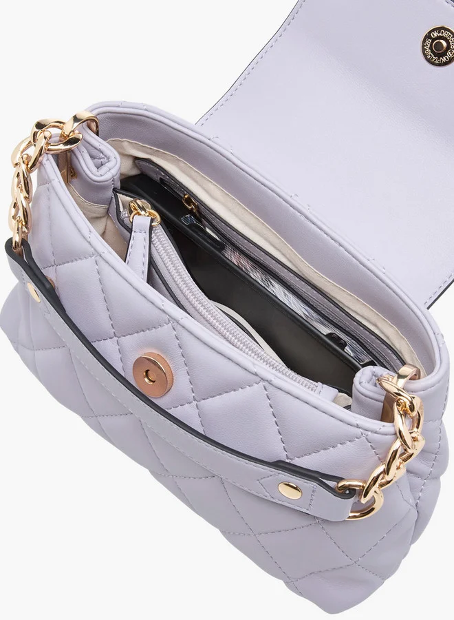Paprika Women's Quilted Crossbody Bag with Chain Strap and Flap Button Closure