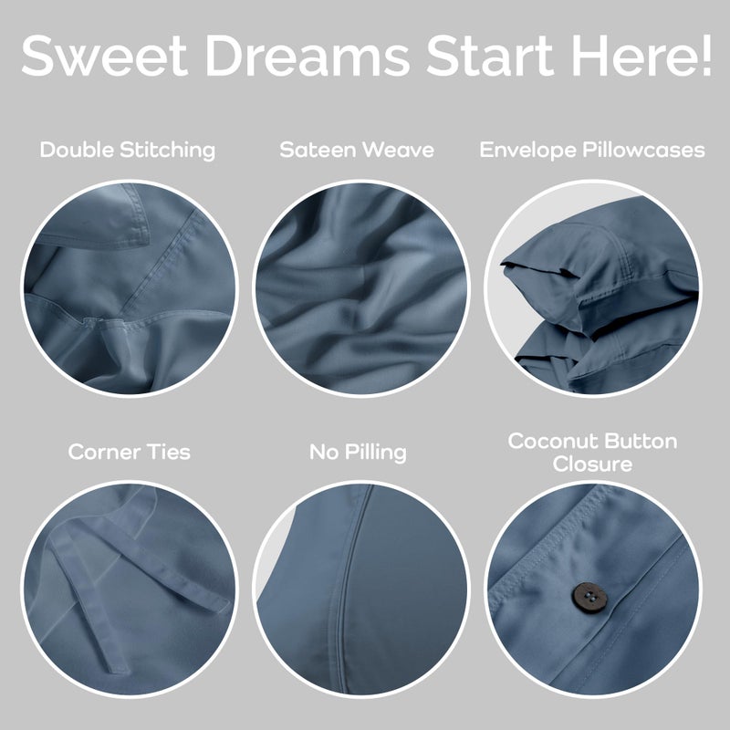 Bamtek - Duvet Cover Set - 100% Viscose Derived from Bamboo Duvet Cover Queen Size, 3 PC Luxury Cooling Duvet Cover for Hot Sleepers, Silky Buttery Soft Comforter Cover & 2 PC Queen Pillowcases, Storm - Image 4