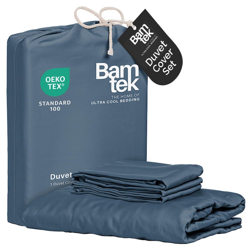 Bamtek - Duvet Cover Set - 100% Viscose Derived from Bamboo Duvet Cover Queen Size, 3 PC Luxury Cooling Duvet Cover for Hot Sleepers, Silky Buttery Soft Comforter Cover & 2 PC Queen Pillowcases, Storm - Image 1