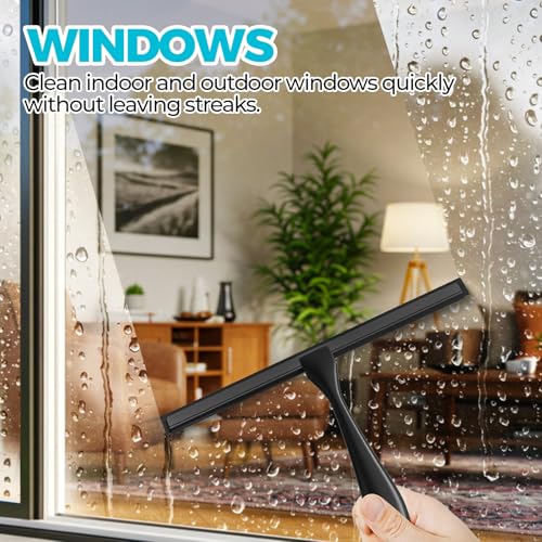 ALFLOD All-Purpose Shower Squeegee for Shower Doors, Tile Shower Walls, Bathroom, Window, Glass and Car Windshield, Mirrors and Kitchen-Stainless Steel, 11.8-Inch Black - Image 5