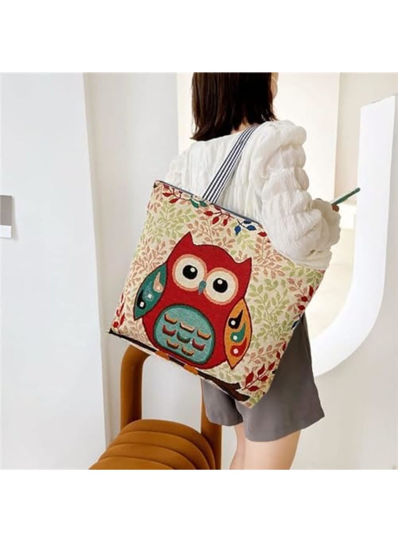 SYOSI Knitting Tote Bag - Large Knitting Bag with Zipper, Embroidered Shoulder Portable Beach Bag, Reusable Shopping Bags, Cute Owl Pattern Crochet Bag for Shopping Traval Climb Mountain - Image 5