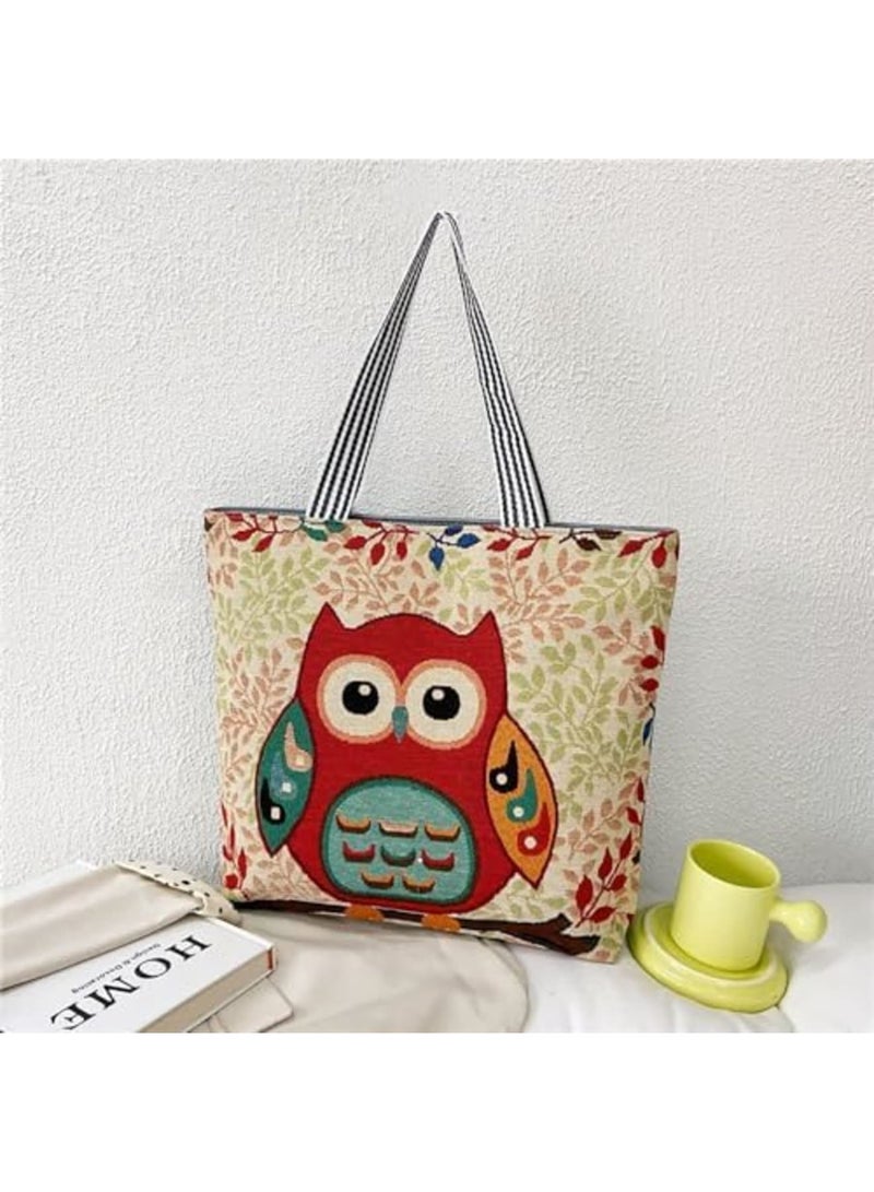 SYOSI Knitting Tote Bag - Large Knitting Bag with Zipper, Embroidered Shoulder Portable Beach Bag, Reusable Shopping Bags, Cute Owl Pattern Crochet Bag for Shopping Traval Climb Mountain - Image 3