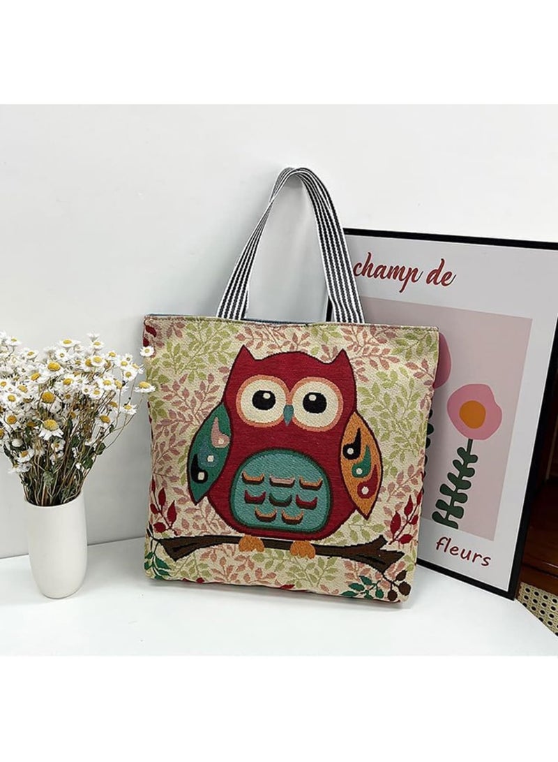 SYOSI Knitting Tote Bag - Large Knitting Bag with Zipper, Embroidered Shoulder Portable Beach Bag, Reusable Shopping Bags, Cute Owl Pattern Crochet Bag for Shopping Traval Climb Mountain - Image 2
