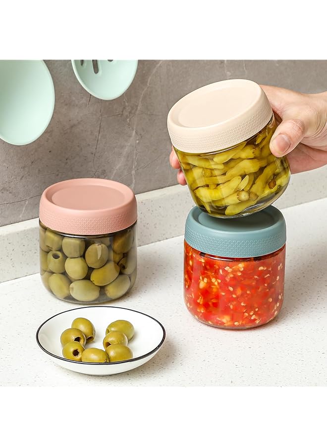 إكسفور برطمانات زجاجية سعة 10 أونصة بأغطية محكمة الإغلاق، عبوة من 3 برطمانات ماسون واسعة الفم لتخزين الشوفان طوال الليل، والسلطة، والوجبات الخفيفة، والزبادي، والتوابل، والسكر، وحاويات زجاجية لتخزين الطعام - Image 5