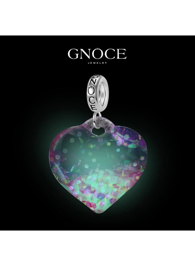 GNOCE Charm Pendant Sparkling Heart Pendant 925 Sterling Silver Bead Charms for Bracelet Jewellery Gift for Woman Fit Bracelets / Necklace (Pink) - Image 2
