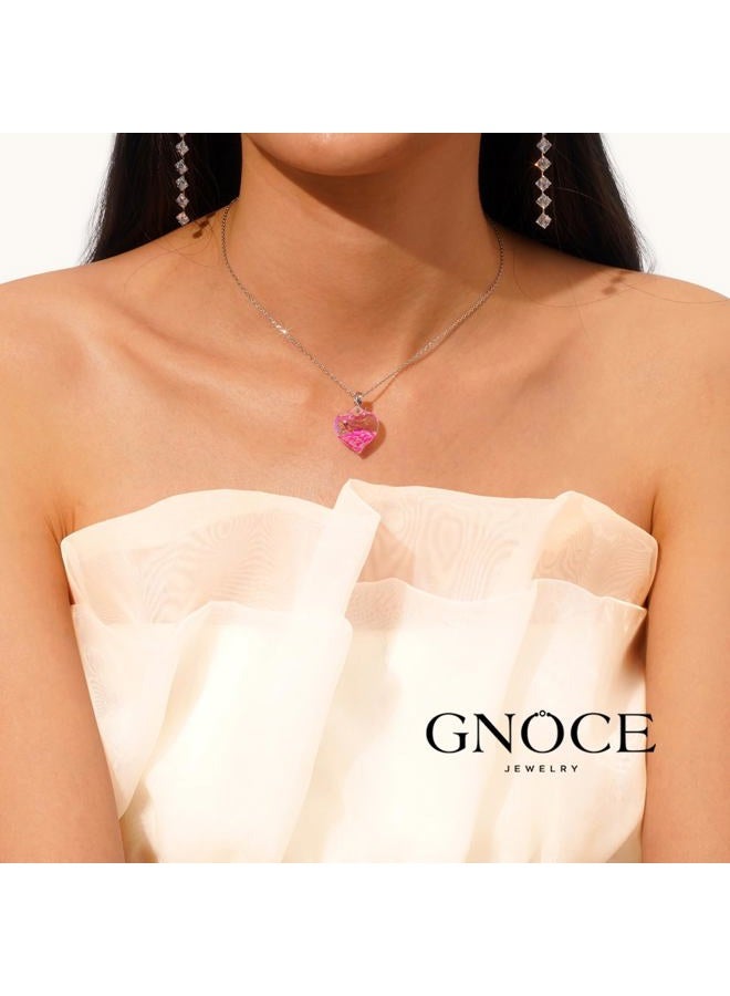 GNOCE Charm Pendant Sparkling Heart Pendant 925 Sterling Silver Bead Charms for Bracelet Jewellery Gift for Woman Fit Bracelets / Necklace (Pink) - Image 5