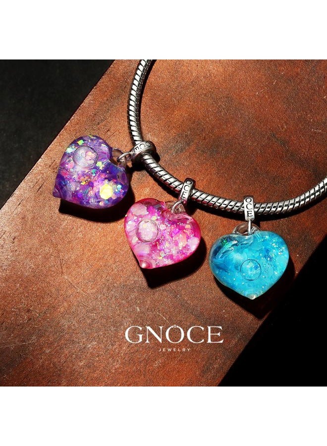 GNOCE Charm Pendant Sparkling Heart Pendant 925 Sterling Silver Bead Charms for Bracelet Jewellery Gift for Woman Fit Bracelets / Necklace (Pink) - Image 4