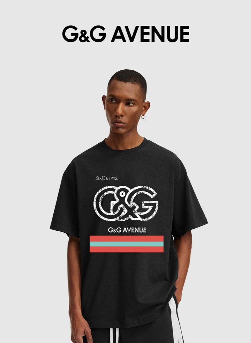 G&G AVENUE Neutral Cotton Fashion Top Black Oversized  Retro Regular Casual Vacation T-shirt Summer Fitness Sports T-shirt Comfortable Short sleeved Football Team Top  - Image 1