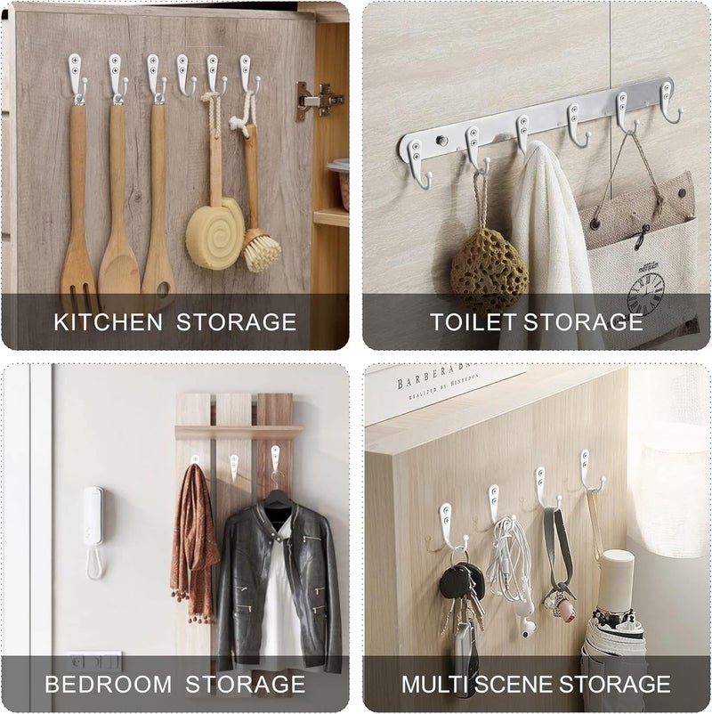 ZAYBOD 15-Pack Coat Hooks with 30 Screws | Heavy Duty Wall Mounted Hooks for Robe, Backpack, Keys & Entryway Storage | Multi-Use Hanging Hardware (White) - Image 3