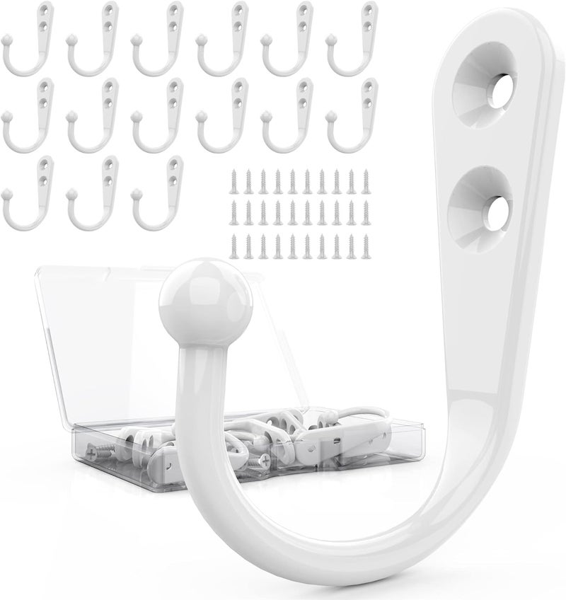 ZAYBOD 15-Pack Coat Hooks with 30 Screws | Heavy Duty Wall Mounted Hooks for Robe, Backpack, Keys & Entryway Storage | Multi-Use Hanging Hardware (White) - Image 1