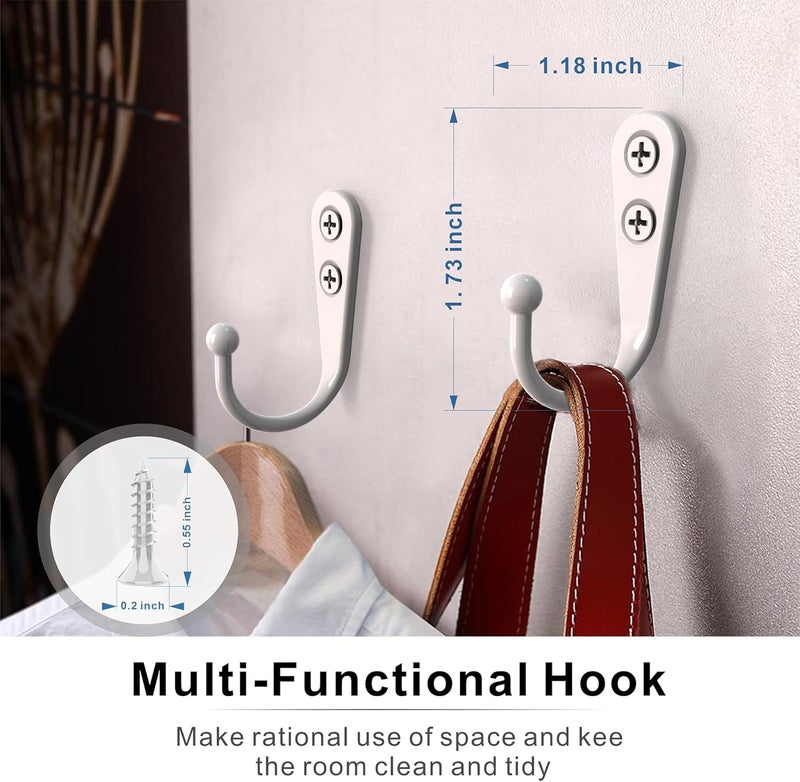 ZAYBOD 15-Pack Coat Hooks with 30 Screws | Heavy Duty Wall Mounted Hooks for Robe, Backpack, Keys & Entryway Storage | Multi-Use Hanging Hardware (White) - Image 4