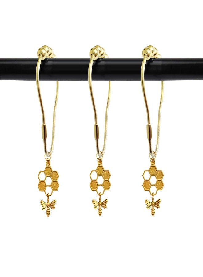ZILucky Set of 12 Bee and Honeycomb Shower Curtain Hooks, Garden Insect Theme Decor, House Bathroom Decor Accessorie, Stainless Steel Ring Rustproof (Gold) - Image 1