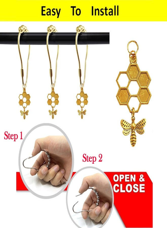 ZILucky Set of 12 Bee and Honeycomb Shower Curtain Hooks, Garden Insect Theme Decor, House Bathroom Decor Accessorie, Stainless Steel Ring Rustproof (Gold) - Image 5