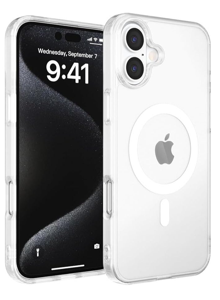 غطاء مغناطيسي شفاف لهاتف iPhone 16 Plus | متوافق مع Mag Safe | غطاء خلفي صلب شفاف واقٍ هجين | إطار سيليكون مقاوم للصدمات | غطاء شفاف رفيع لهاتف Apple iPhone 16 Plus - Image 1
