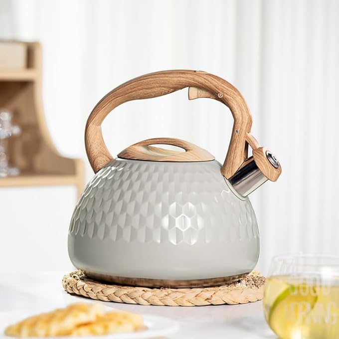 shoxil Tea Kettle 27 Quart With Wood Pattern Handle Loud Whistle Food Grade Stainless Steel Teapot AntiHot Handle And AntiRust Suitable For All Heat Sources - Image 5