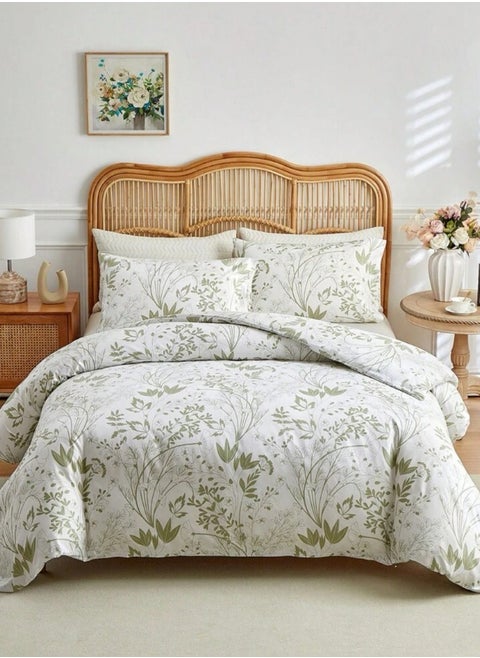 King size 6 piece, duvet cover set, green plant leaf design.