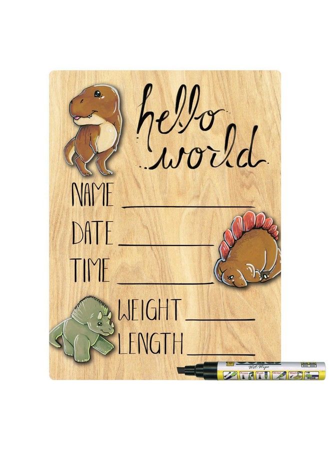 Cohas Hello World Newborn Baby Announcement Printed Wood Sign With Dinosaur Theme 9 By 12 Inches Black Marker - Image 1
