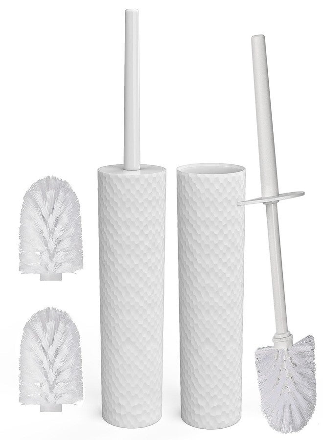 Topsky Toilet Brush & Holder Set, 2 Pack Plastic Round Barrel Loo Brush with 2 Replacement Heads, Durable for Bathroom, White - Image 1