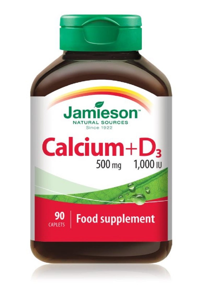 Jamieson Calcium 500 mg + D3 1000 IU 90 Caplets - Image 1