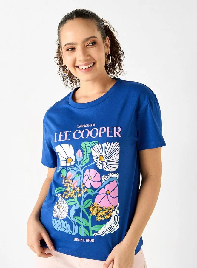 Lee Cooper Graphic Print Crew Neck Cotton T-shirt with Short Sleeves
