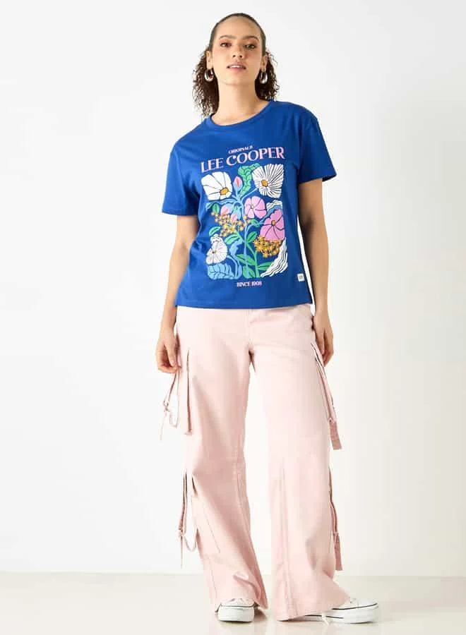 Lee Cooper Lee Cooper Graphic Print Crew Neck T-shirt with Short Sleeves