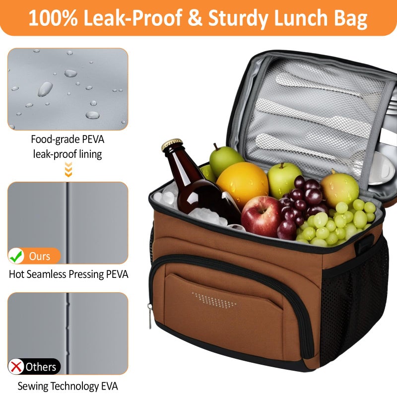 Vankor Insulated Lunch Bag for Men Women, Reusable Lunch Box Leakproof Cooler Lunch Tote Bag with Adjustable Shoulder Strap for Work Office Picnic Beach Travel, Coffee - Image 4