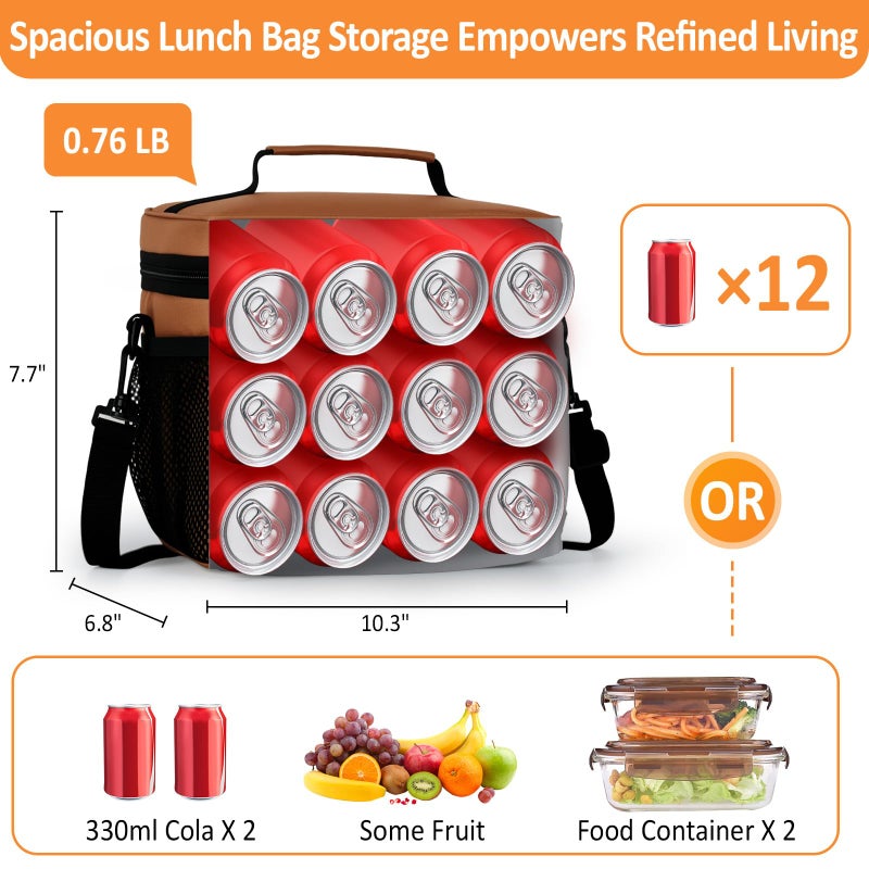 Vankor Insulated Lunch Bag for Men Women, Reusable Lunch Box Leakproof Cooler Lunch Tote Bag with Adjustable Shoulder Strap for Work Office Picnic Beach Travel, Coffee - Image 3