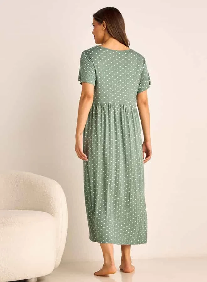Splash FAV Printed Maternity Sleepshirt with Short Sleeves