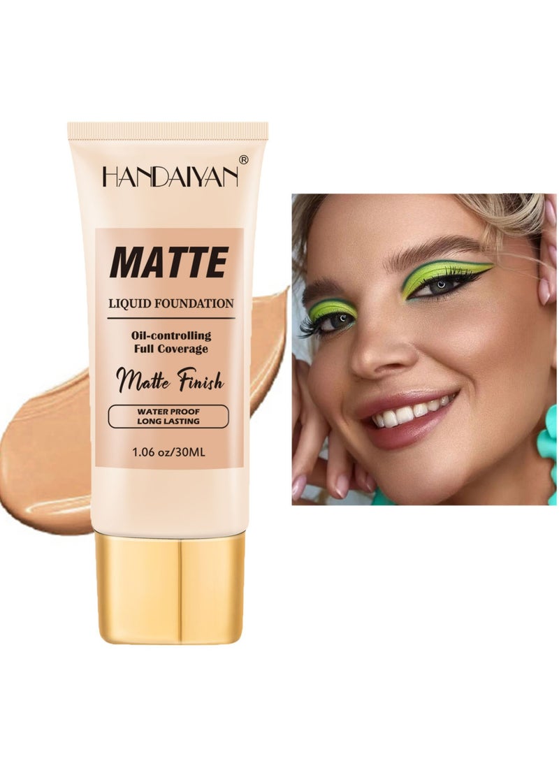 Handaiyan Liquid Foundation-Full Coverage Makeup Matte Waterproof Dewy Lightweight Feel Flawless Oil-Controlling Coverage Smooth Face Foundations 24 Hours Soft Nature Base Skin Tint  - Image 1