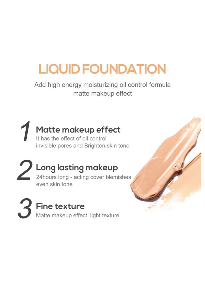Handaiyan Liquid Foundation-Full Coverage Makeup Matte Waterproof Dewy Lightweight Feel Flawless Oil-Controlling Coverage Smooth Face Foundations 24 Hours Soft Nature Base Skin Tint  - Image 5
