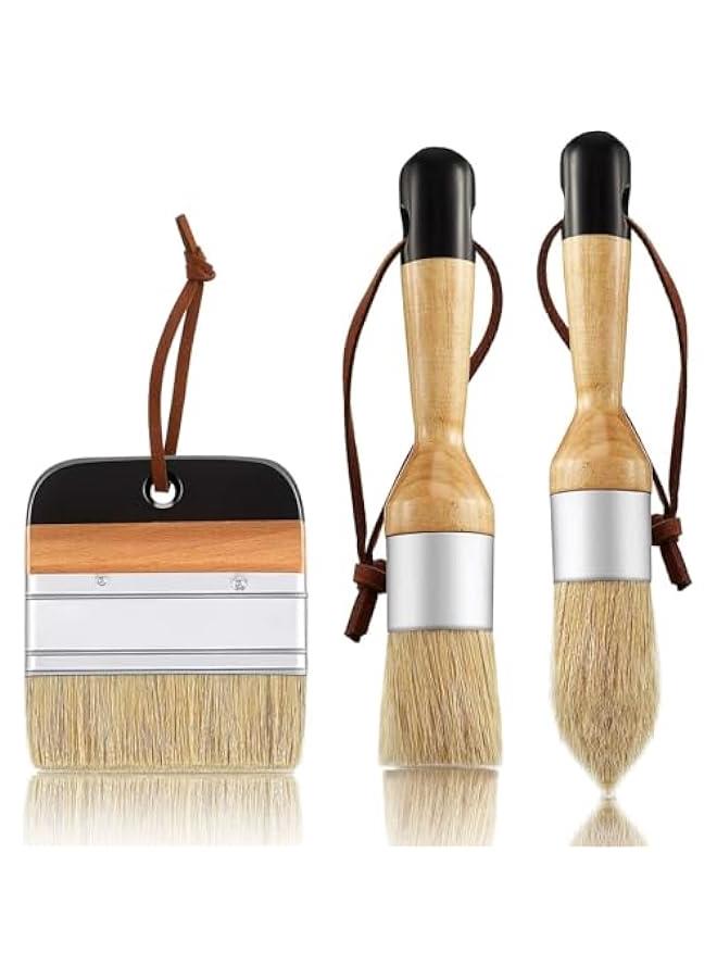 MOXO 3 Chalk and Wax t Brushes Oval Brush for Acrylic ting Bristle Stencil Brushes for Wood Furniture Home Decor, Including Flat Pointed and Round Chalked t Brushes - Image 1
