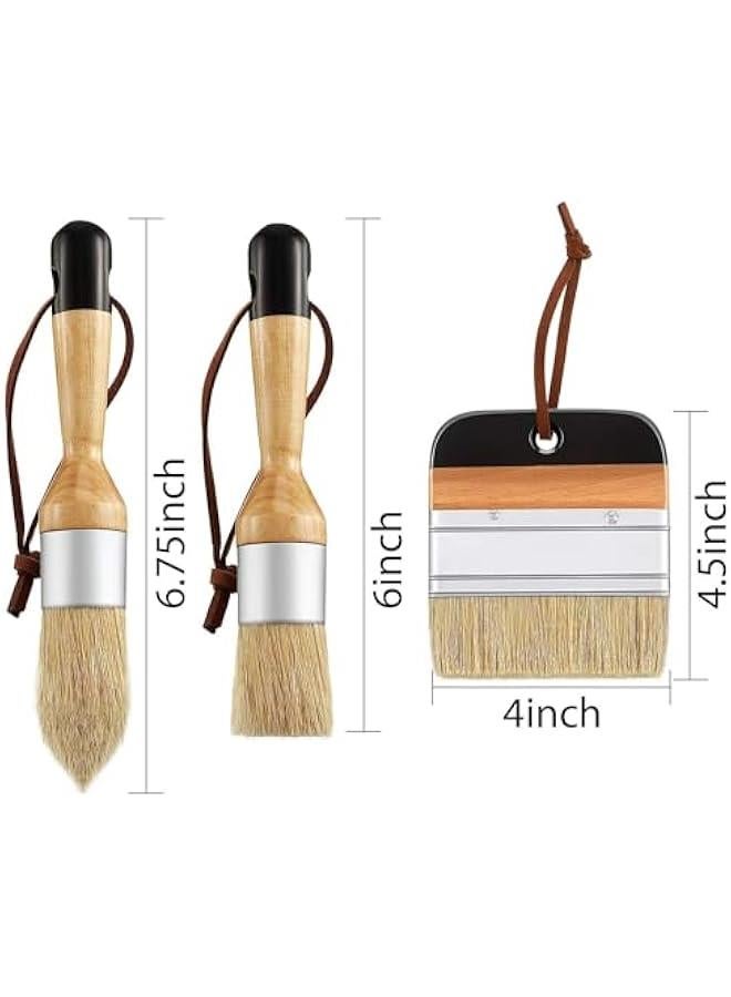 MOXO 3 Chalk and Wax t Brushes Oval Brush for Acrylic ting Bristle Stencil Brushes for Wood Furniture Home Decor, Including Flat Pointed and Round Chalked t Brushes - Image 2