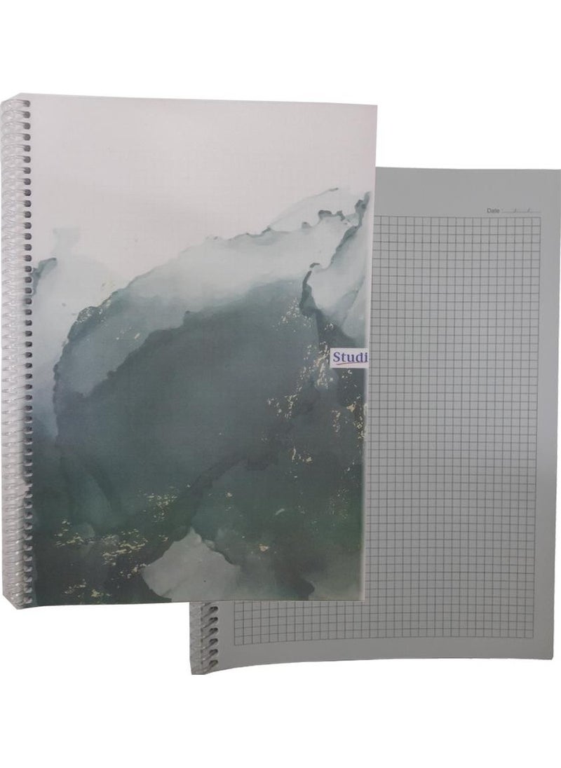 Artlantis - Checkered 72 Sheets Spiral Notebook A4 Size Patterned Plastic Cover 1 Piece Studi 72 Yp Spiral Plastic Cover Checkered Notebook - Image 1