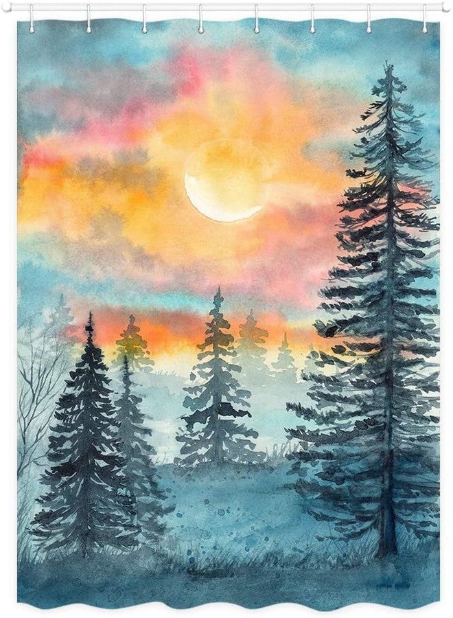 MERCHR Watercolor Forest Camper RV Shower Curtain for Travel Trailers Bathroom, Blue and Grey Woodland Tree Country Camping Fabric Shower Curtains Set, Natural Landscape Decor Accessories with Hooks 47X64 - Image 3