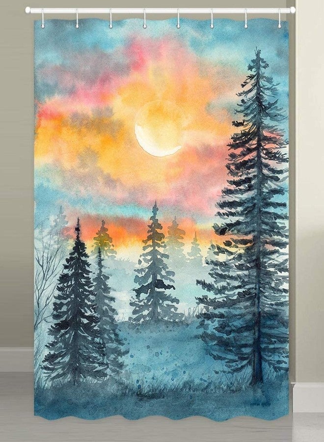 MERCHR Watercolor Forest Camper RV Shower Curtain for Travel Trailers Bathroom, Blue and Grey Woodland Tree Country Camping Fabric Shower Curtains Set, Natural Landscape Decor Accessories with Hooks 47X64 - Image 2